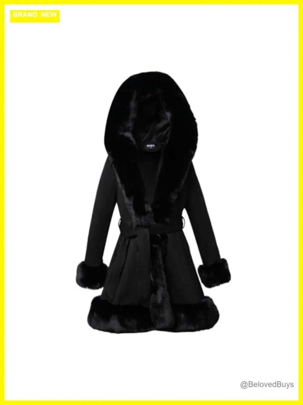 Faux Fur Leather Peplum Parka Coat with Belt for Women, Winter Long Sleeve,